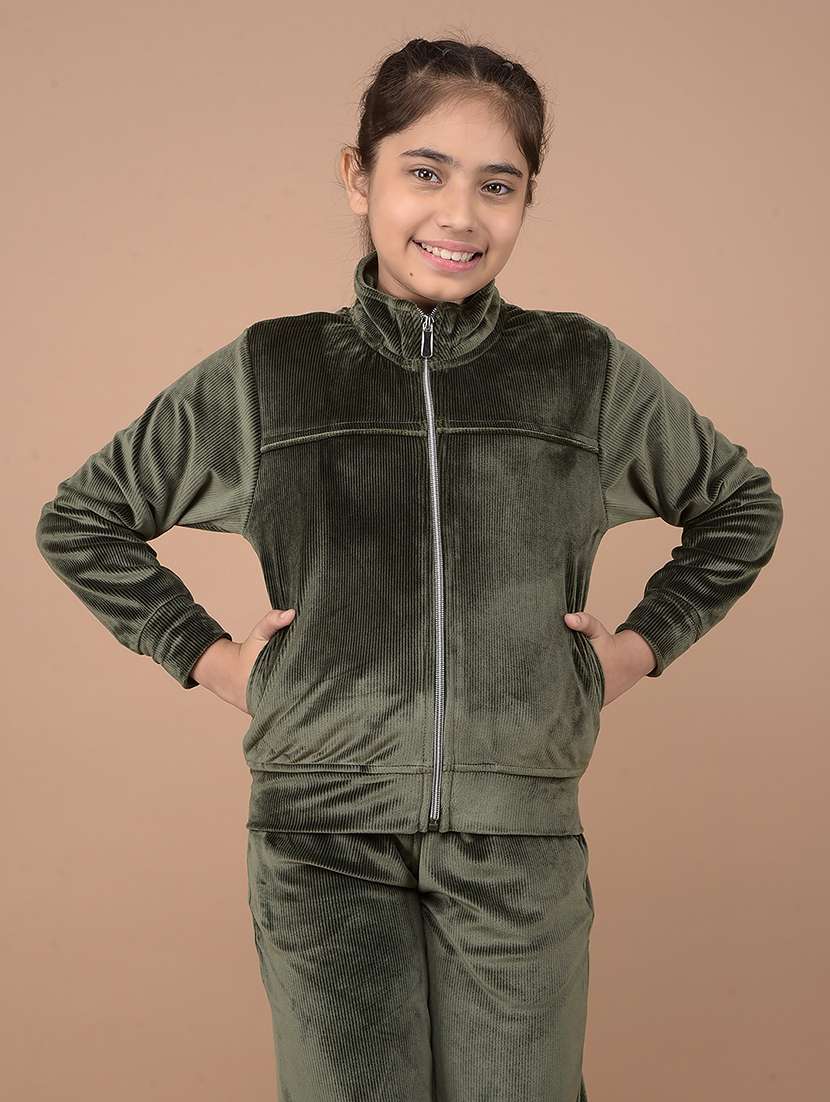 girls olive solid long sleeve sweatshirt - 21688439 - Zoom Image - 0
