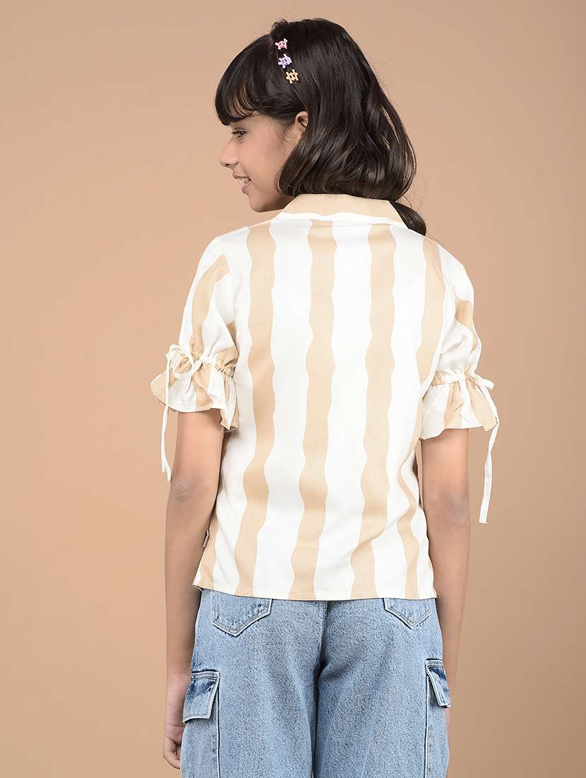 girls beige striped puff sleeve top - 21688448 - Standard Image - 3