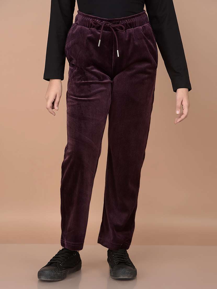 girls purple solid track pants