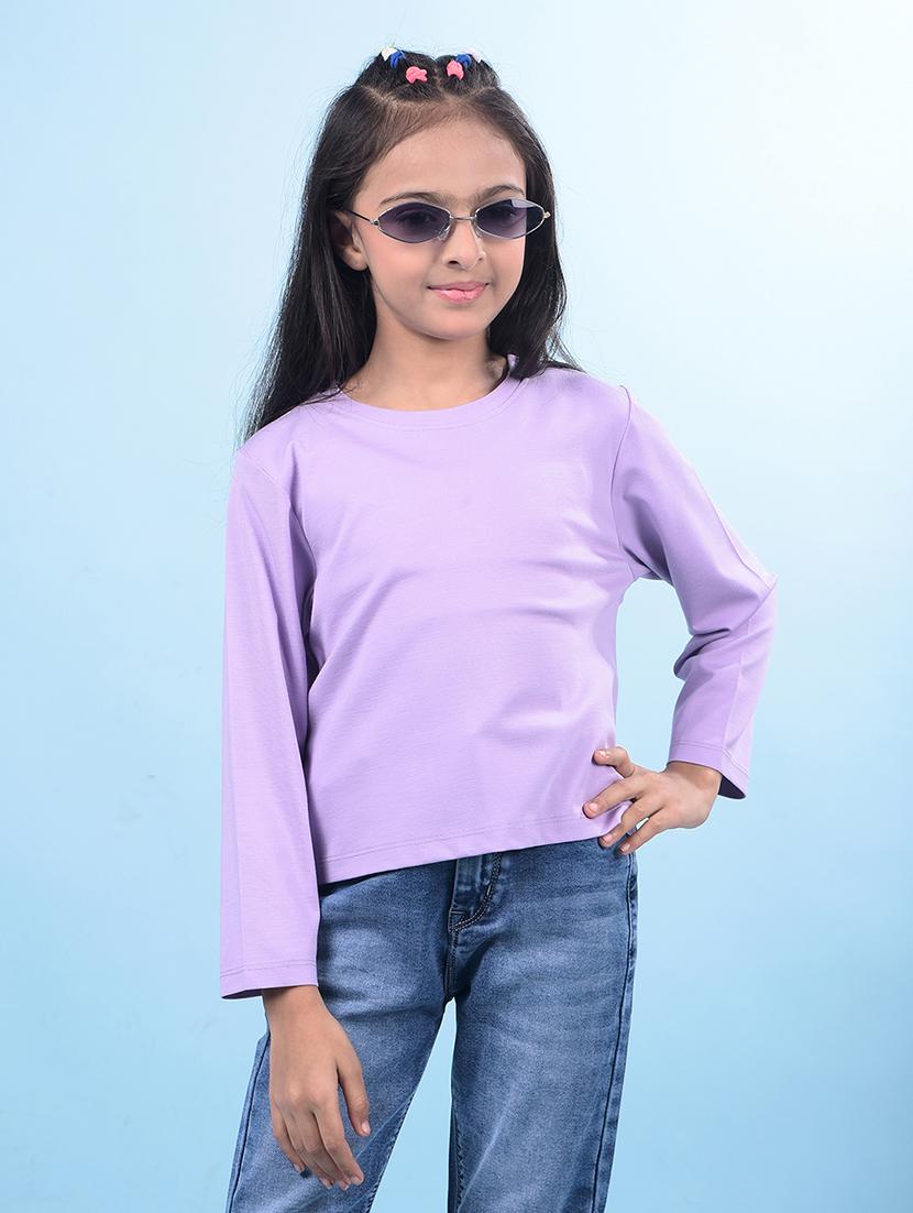girls light blue solid long sleeve tee - 21688455 - Zoom Image - 0