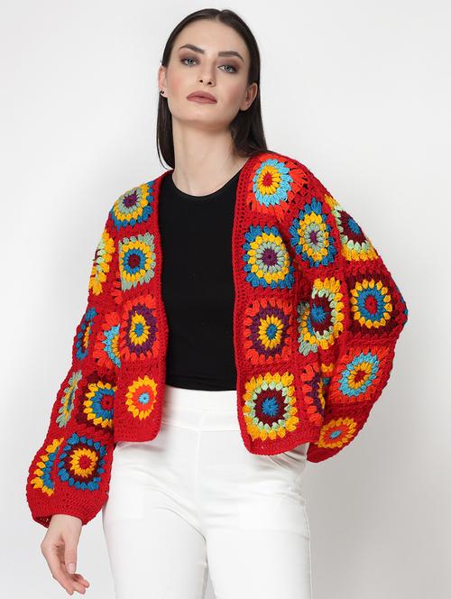 women crochet long sleeves cardigan - 21688472 - Standard Image - 0