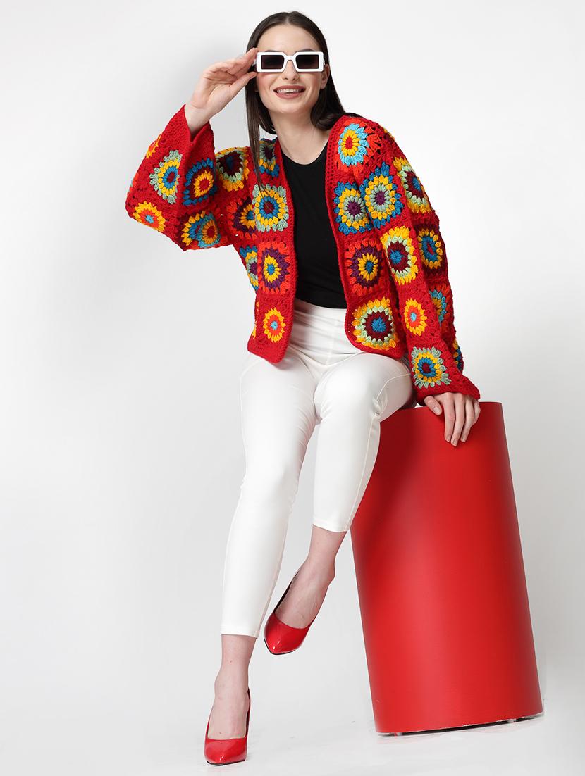 women crochet long sleeves cardigan - 21688472 - Standard Image - 3