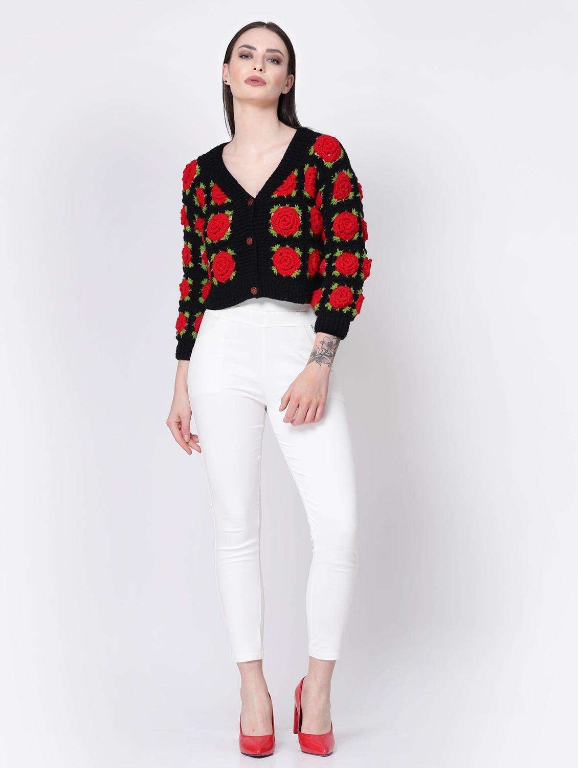 women crochet long sleeves crop cardigan - 21688476 - Standard Image - 3
