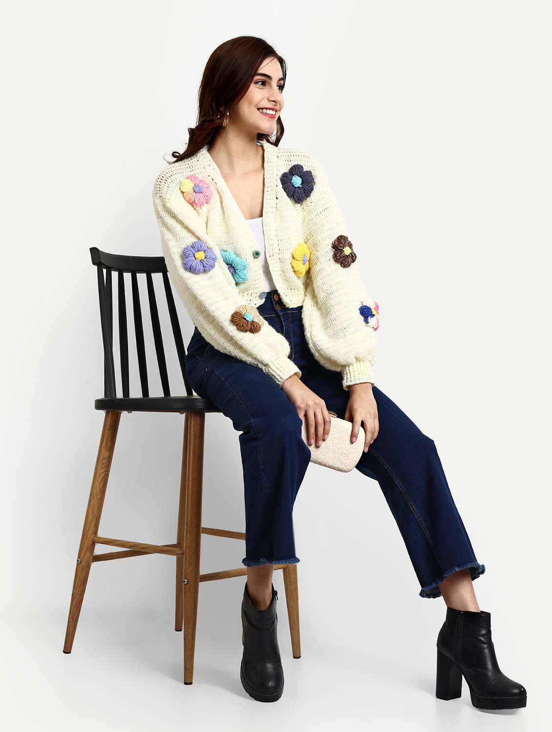 women crochet long sleeves crop cardigan - 21688477 - Standard Image - 3