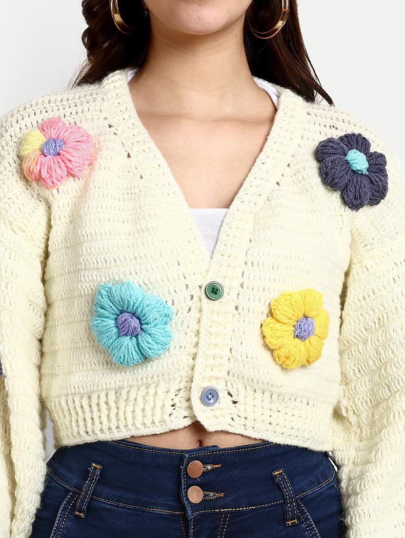 women crochet long sleeves crop cardigan - 21688477 - Standard Image - 5