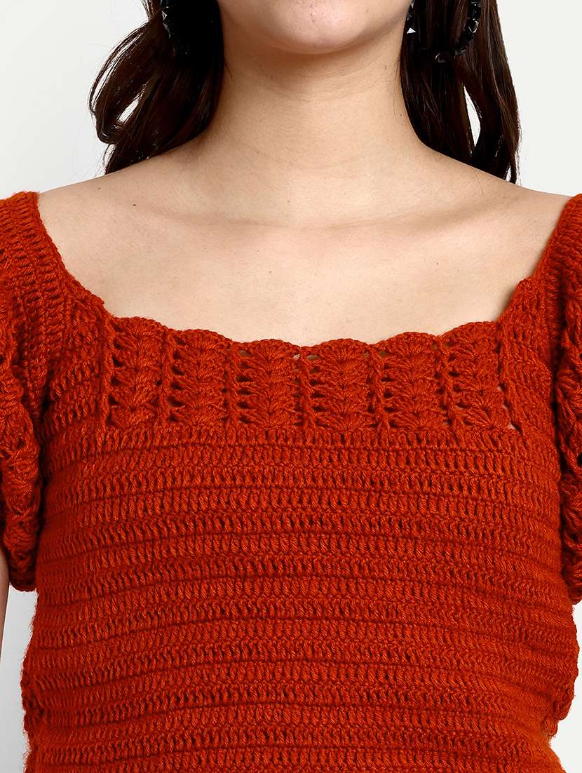 women self designed puff sleeves pullover - 21688487 - Standard Image - 5