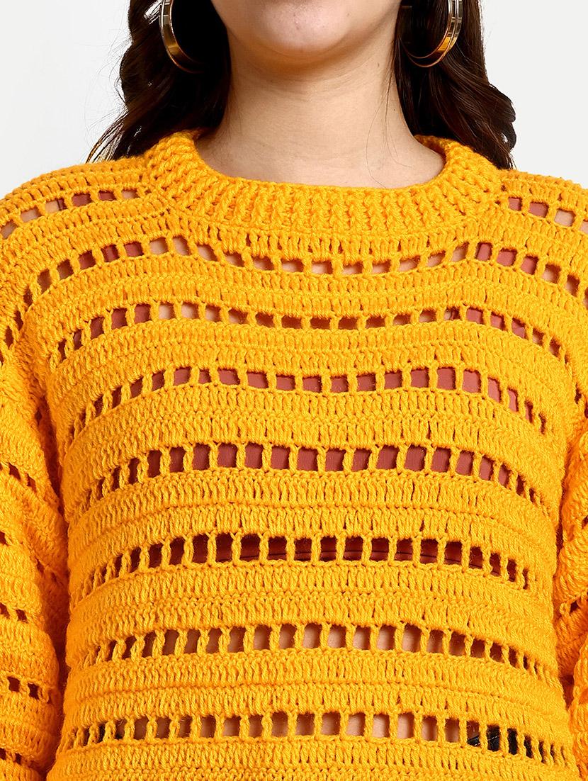 women round neck mustard long sleeve pullover - 21688489 - Standard Image - 5