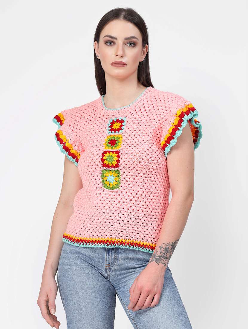 women self designed cap sleeves pullover