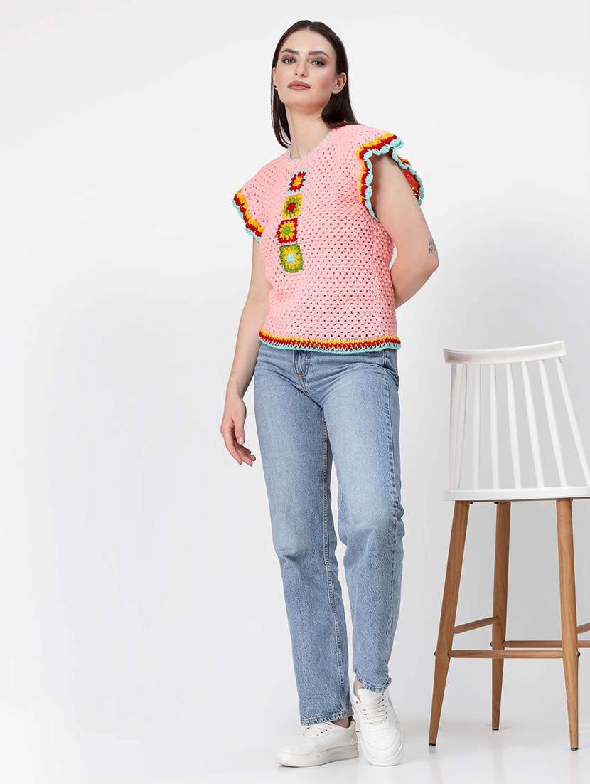 women self designed cap sleeves pullover - 21688490 -  Standard Image - 3