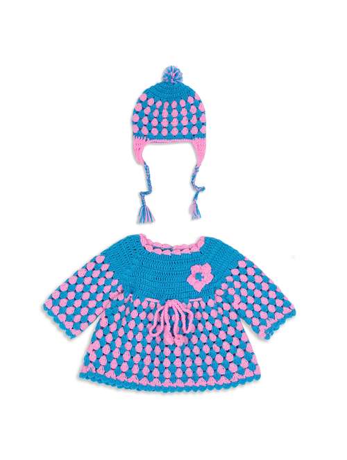 girls blue self design frock and cap - 21688497 -  Standard Image - 0