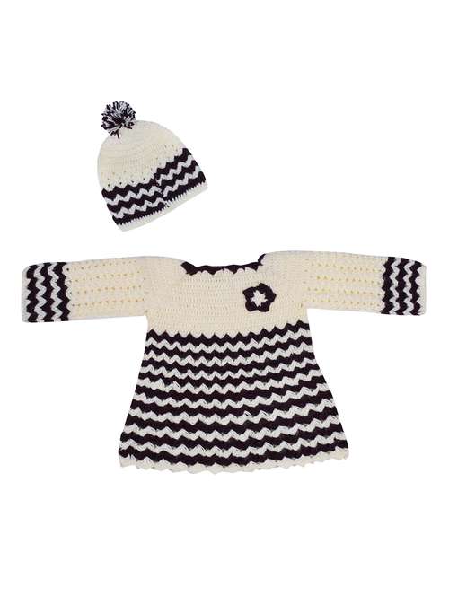 girls beige self design frock and cap - 21688507 -  Standard Image - 0