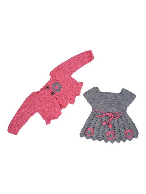 girls grey self design frock and shrug - 21688513 -  Standard Image - 0