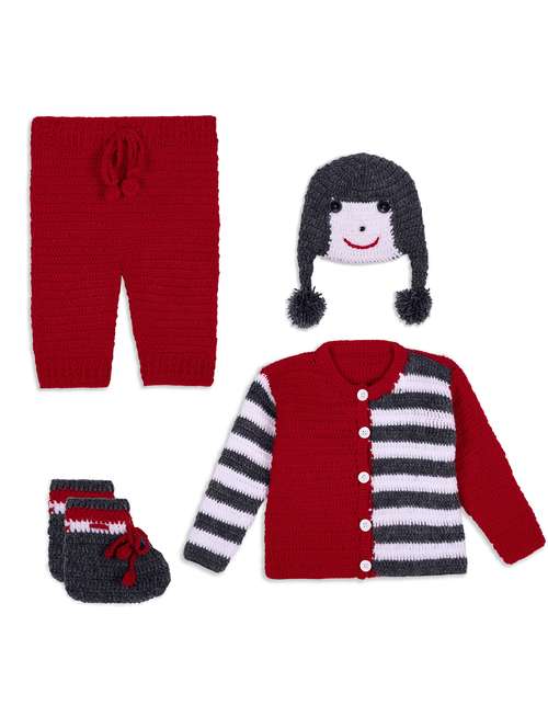 handmade crochet knitted pyjamas sweater set with cap and shoes  - 21688527 -  Standard Image - 0