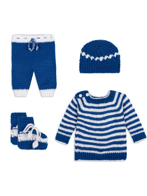 handmade crochet knitted pyjamas sweater cord set with cap and shoes  - 21688533 -  Standard Image - 0