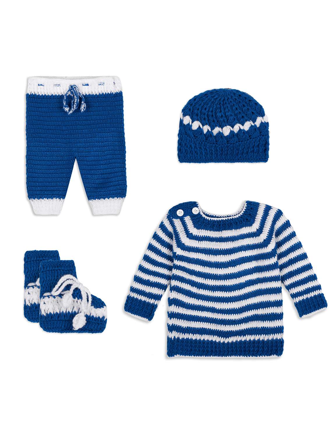 handmade crochet knitted pyjamas sweater cord set with cap and shoes 