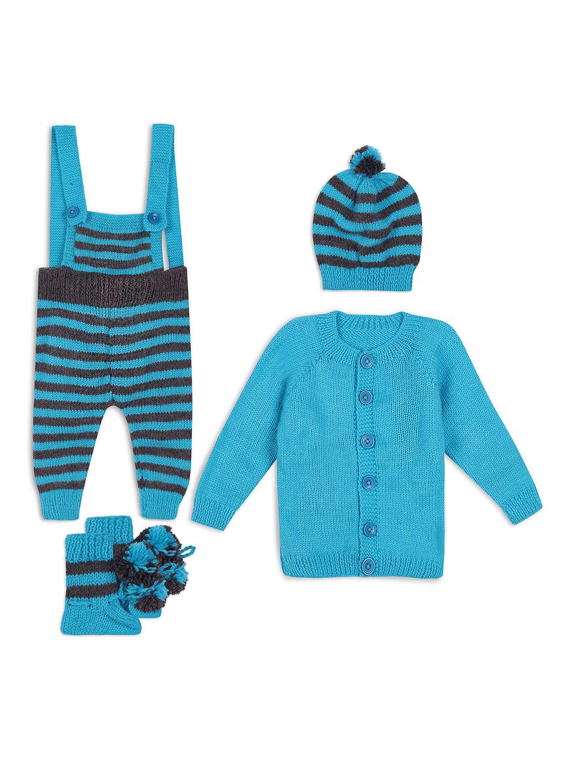 handmade knitted dungaree sweater with cap & shoes