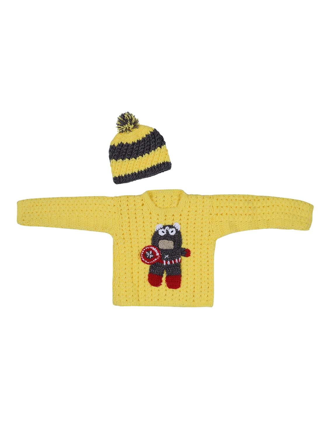 girls self design sweater with cap