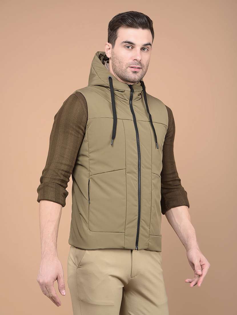 men sleeveless solid puffer jacket