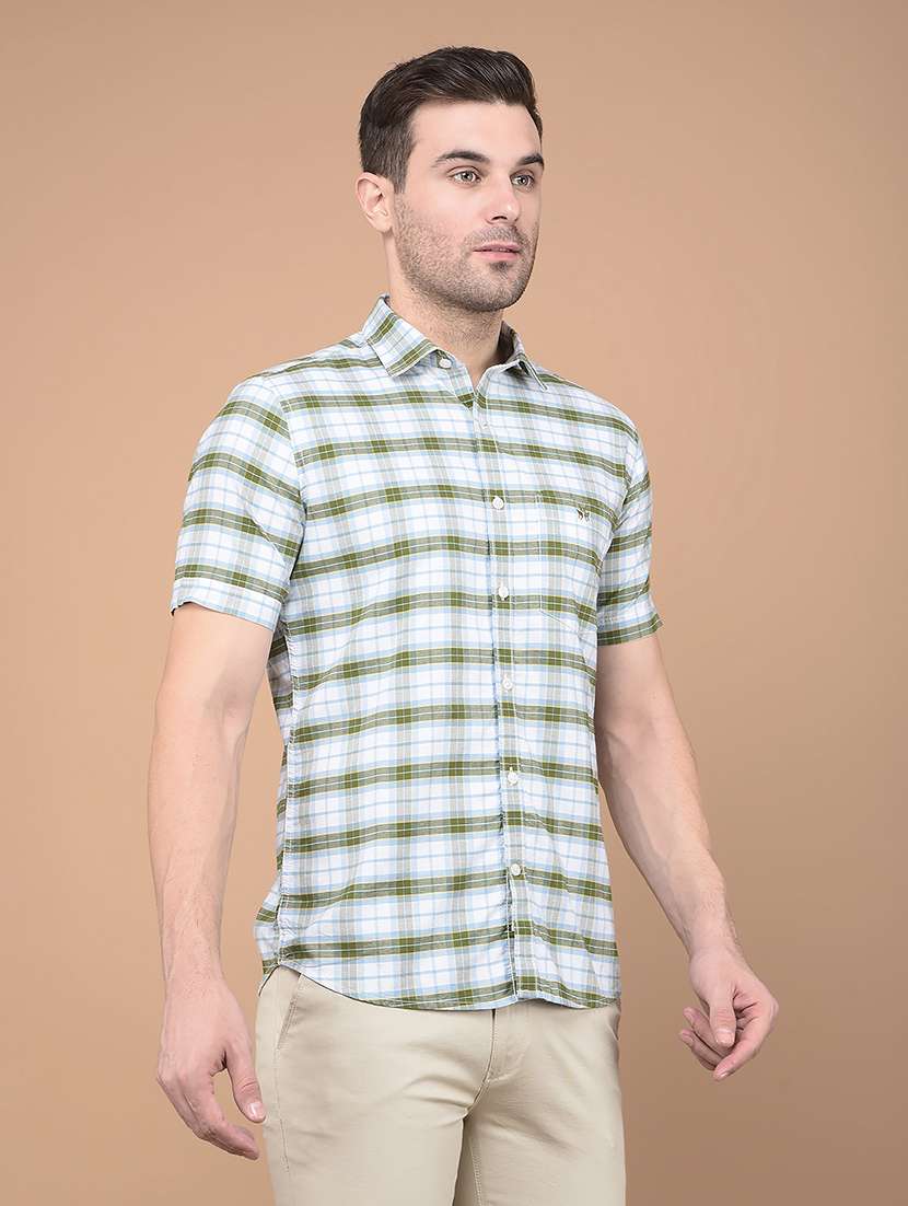 men short sleeves checkered casual shirt
