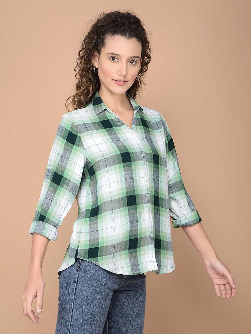 women checkered collared high low shirt - 21688700 -  Standard Image - 3
