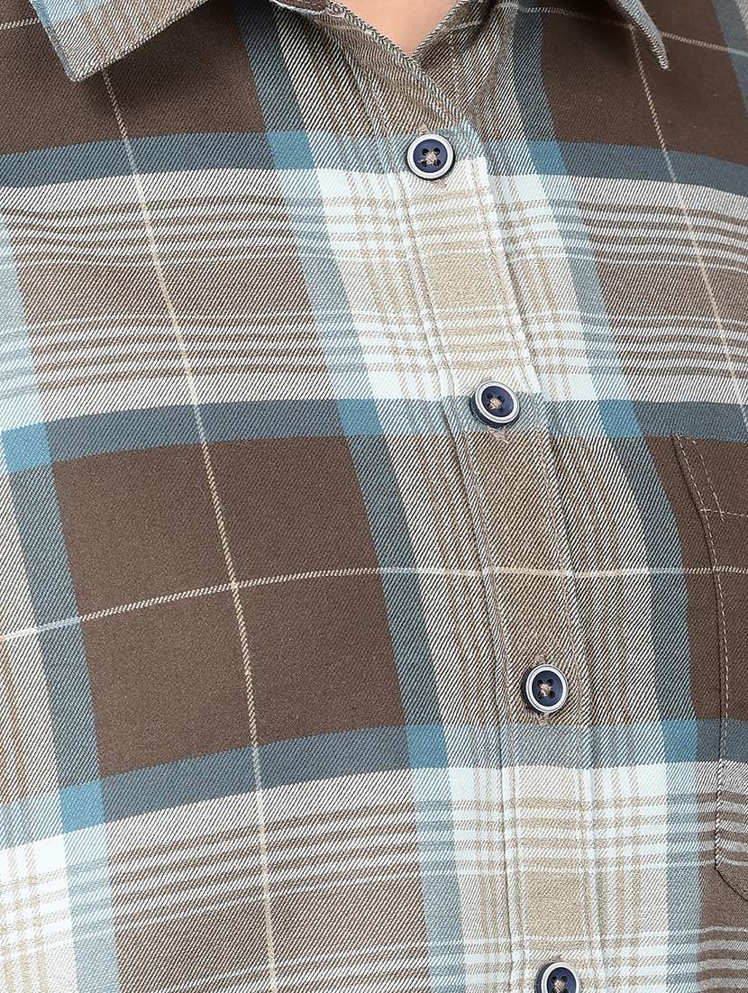 women checkered collared high low shirt - 21688701 - Standard Image - 5