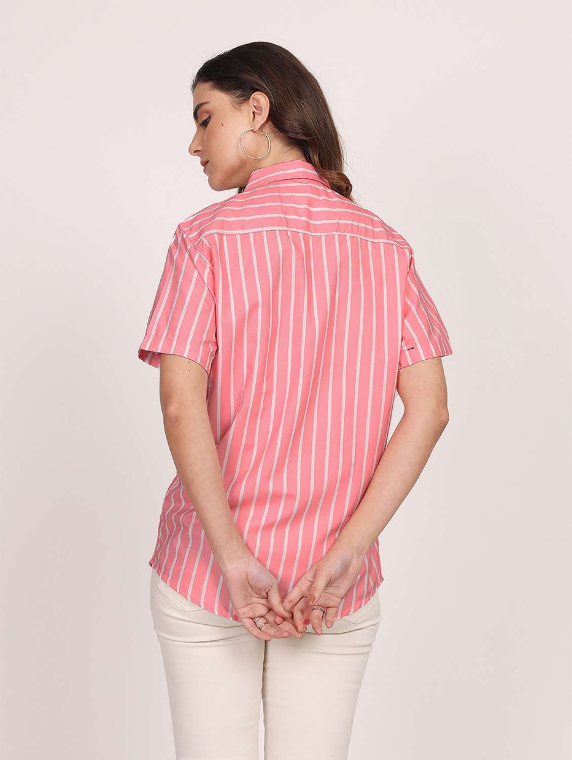 women striped short sleeve casual shirt - 21688705 - Standard Image - 3