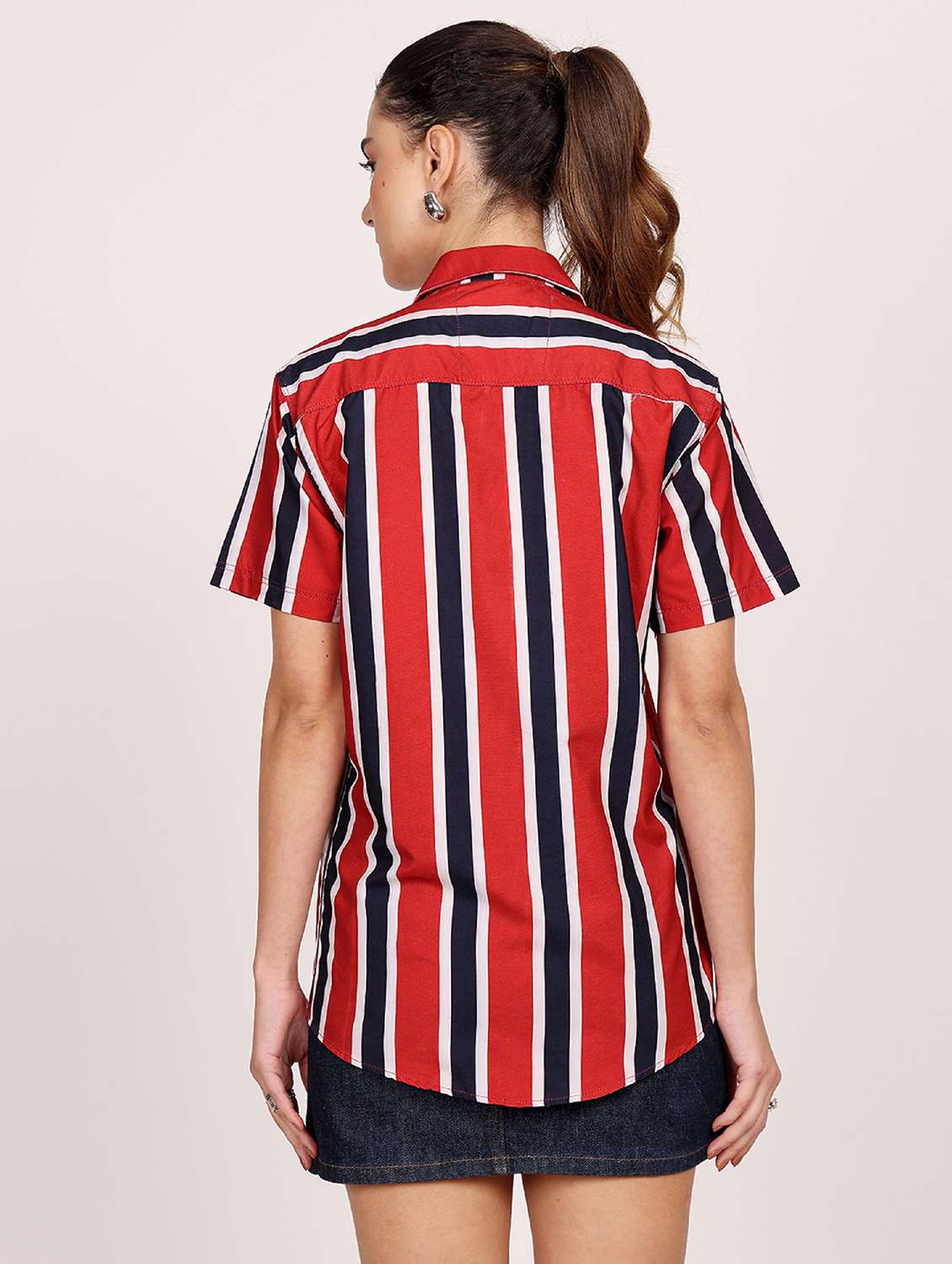 women striped short sleeve casual shirt - 21688713 - Standard Image - 3