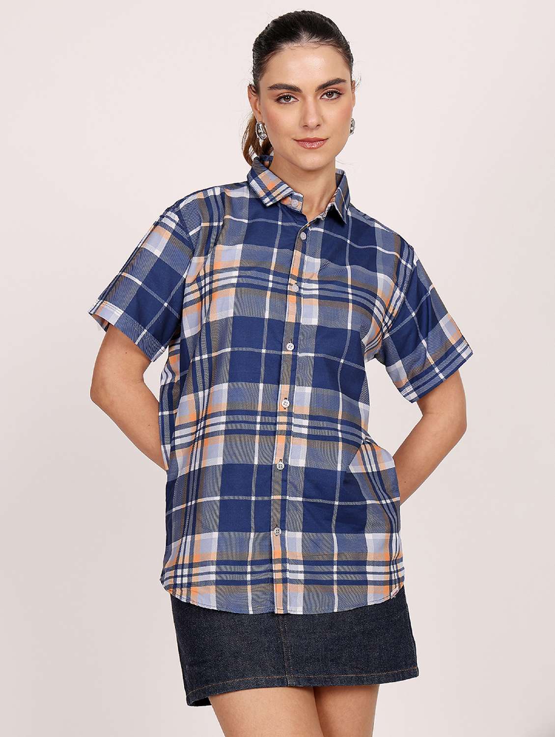 women checkered short sleeve casual shirt - 21688714 - Zoom Image - 0