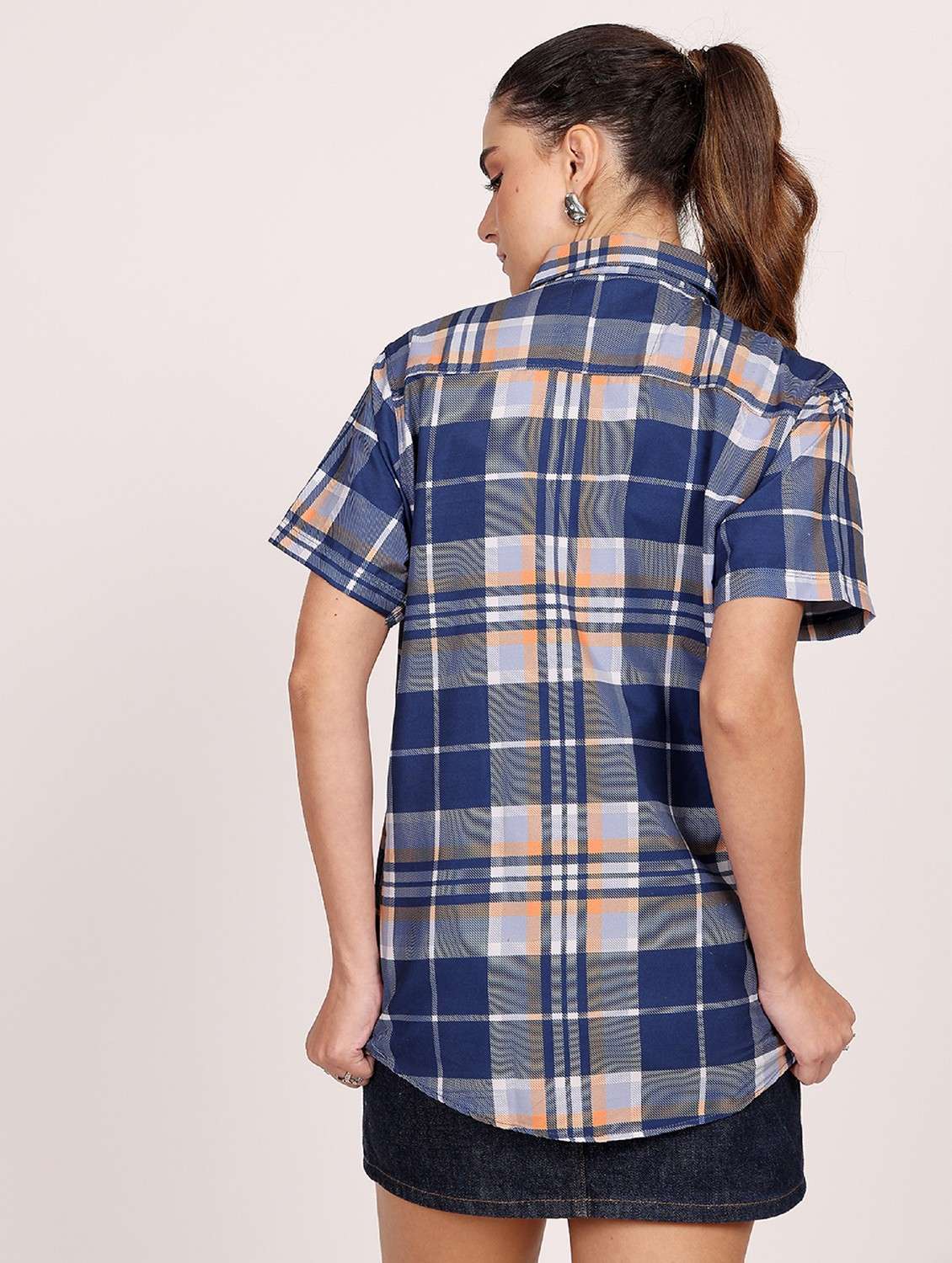women checkered short sleeve casual shirt - 21688714 - Standard Image - 3
