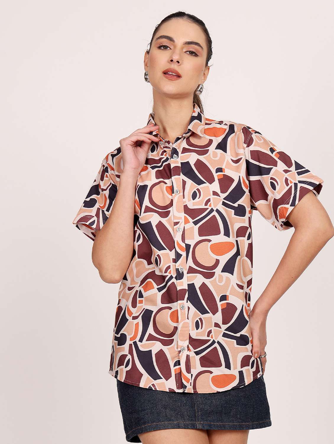 women printed short sleeve casual shirt - 21688716 - Zoom Image - 0