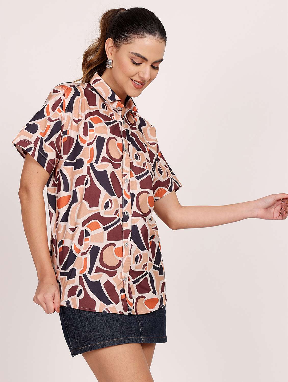 women printed short sleeve casual shirt - 21688716 - Standard Image - 3