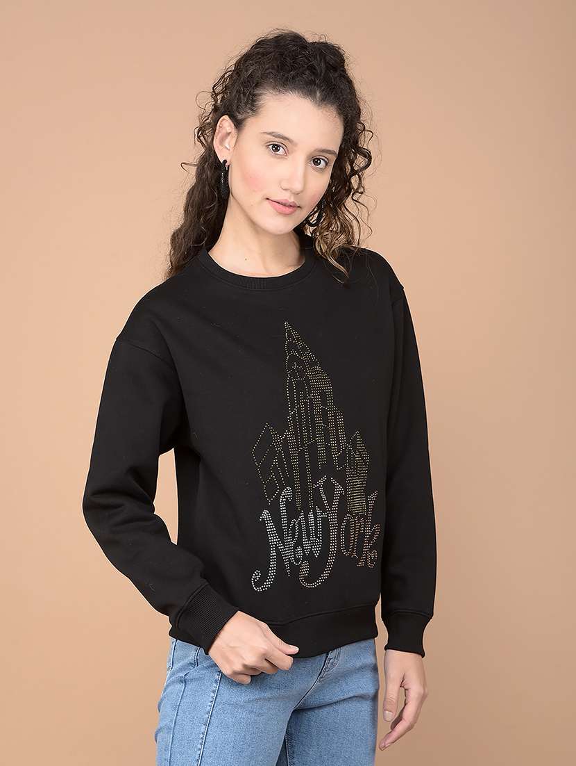 women front print long sleeve sweatshirt