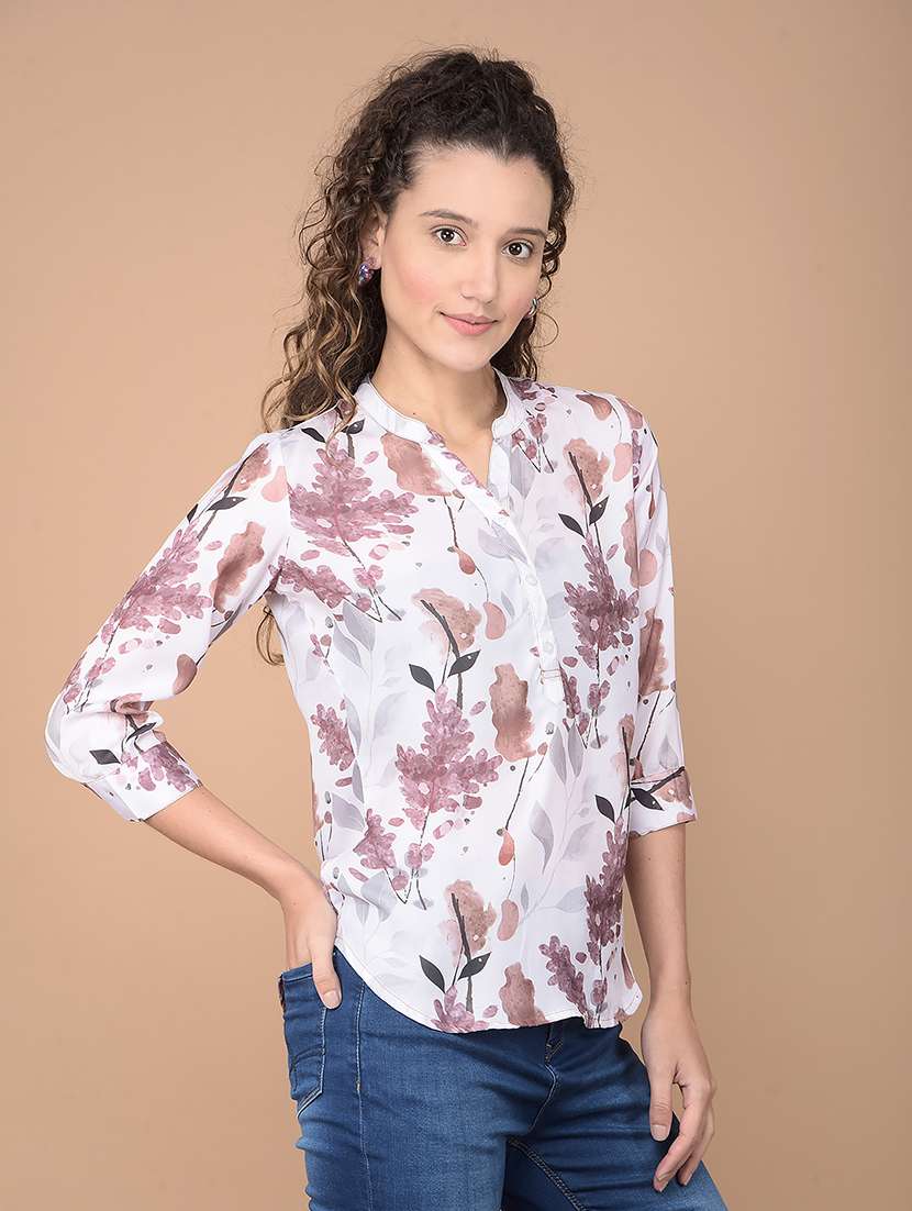 women printed mandarin neck regular top - 21688728 -  Zoom Image - 0
