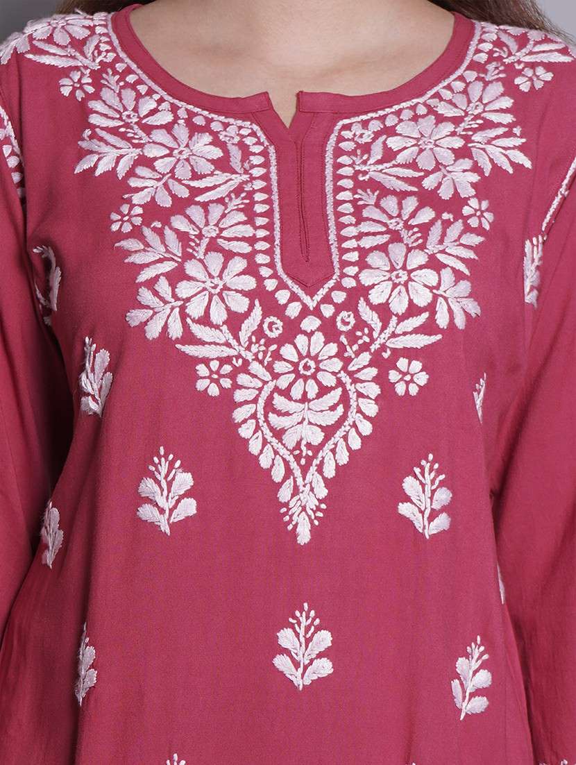 women three quarter sleeve straight chikankari kurti - 21688768 - Standard Image - 5