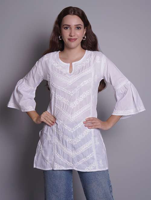 women bell sleeve straight chikankari kurti - 21688774 - Standard Image - 0