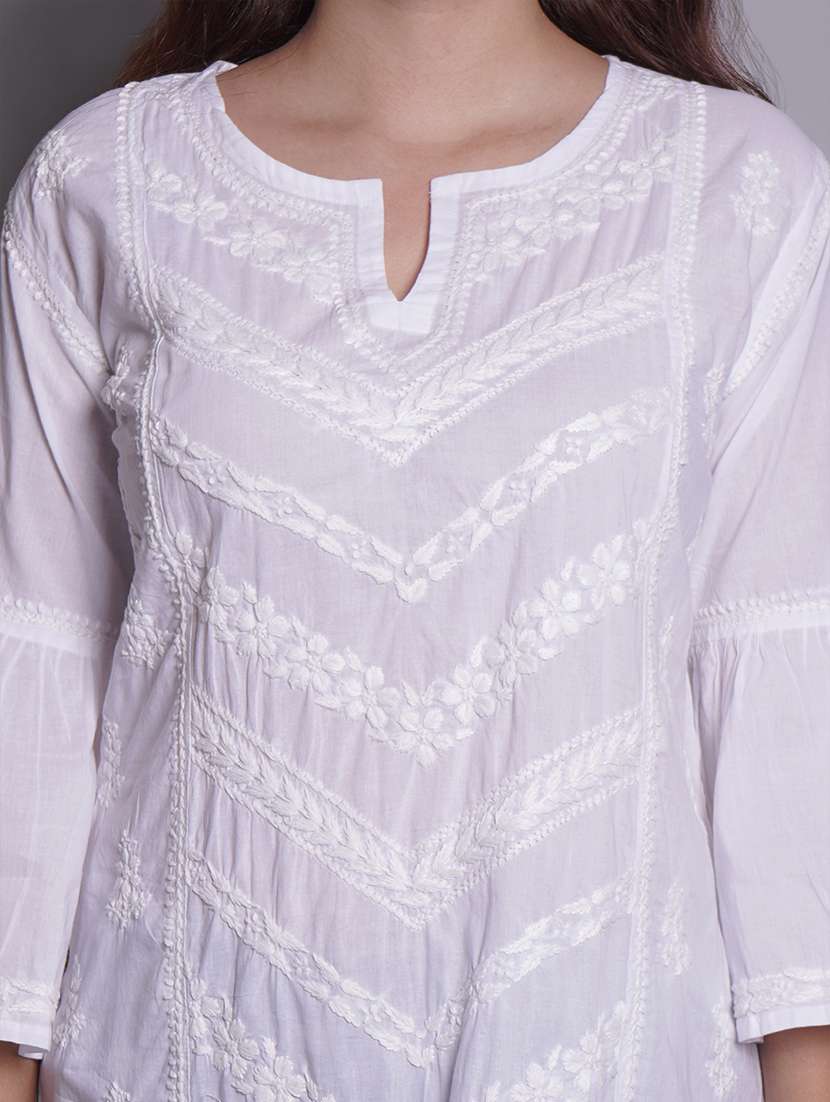 women bell sleeve straight chikankari kurti - 21688774 - Standard Image - 5