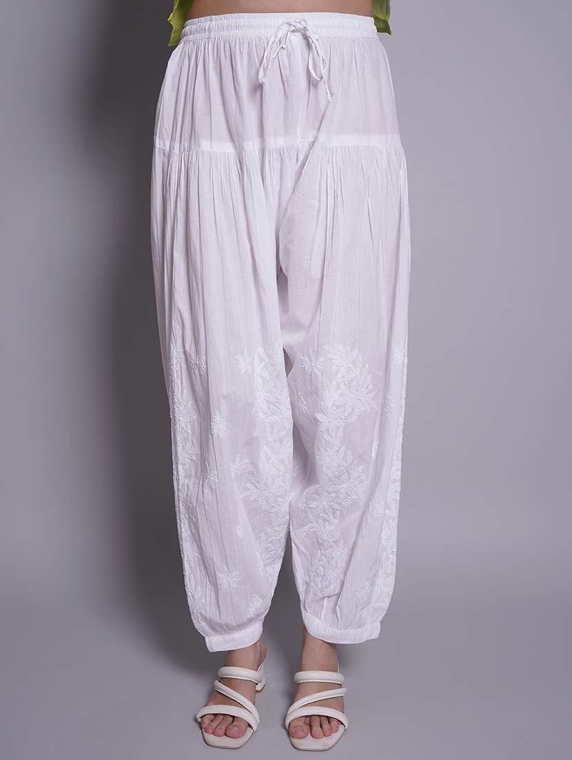women white solid with work chikankari salwar