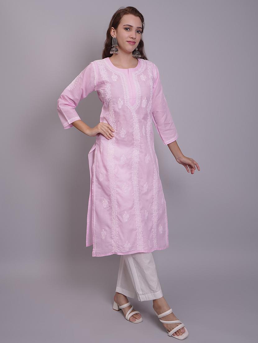 women three quarter sleeve straight chikankari kurta - 21688778 - Standard Image - 3