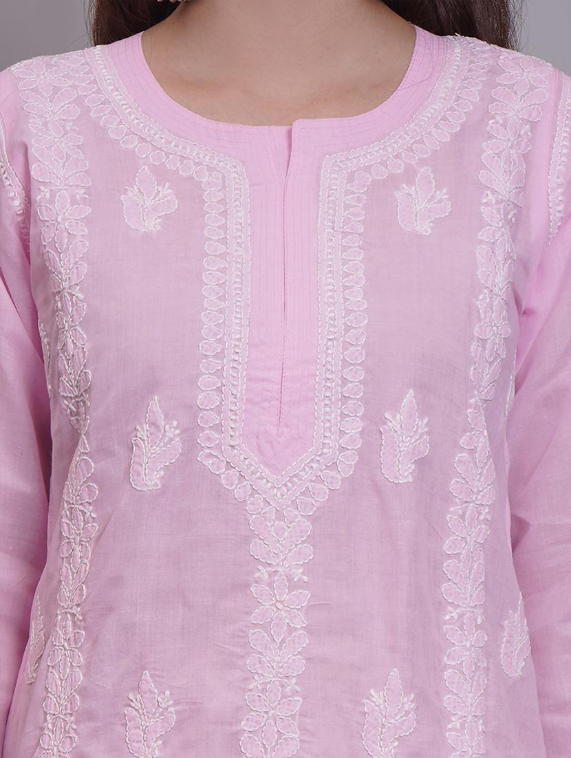 women three quarter sleeve straight chikankari kurta - 21688778 - Standard Image - 5