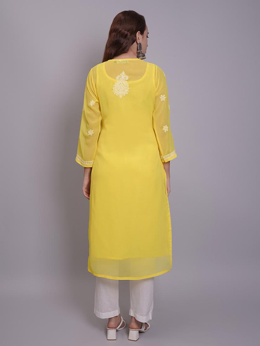 women three quarter sleeve straight chikankari kurta - 21688782 - Standard Image - 5