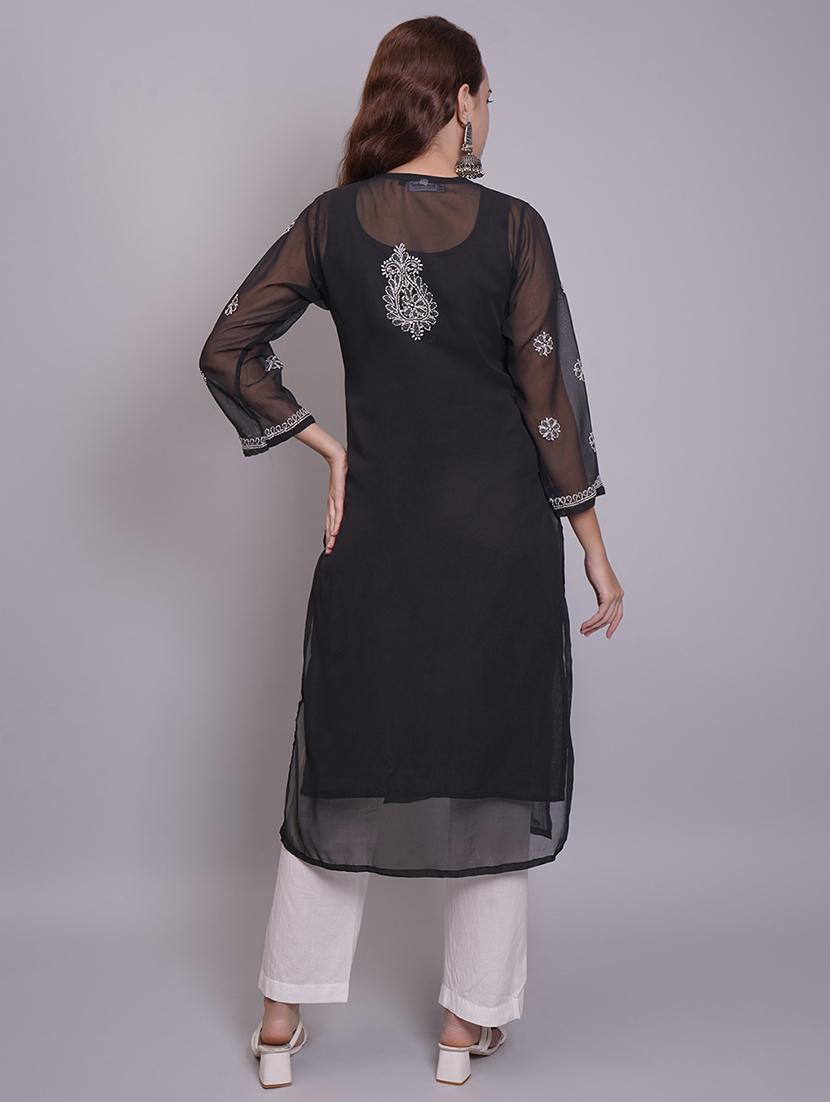 women three quarter sleeve straight chikankari kurta - 21688783 - Standard Image - 5
