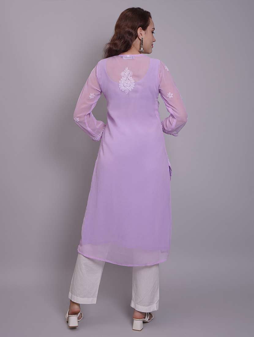 Women Three Quarter Sleeve Straight Chikankari Kurta - 21688784 -  Standard Image - 5