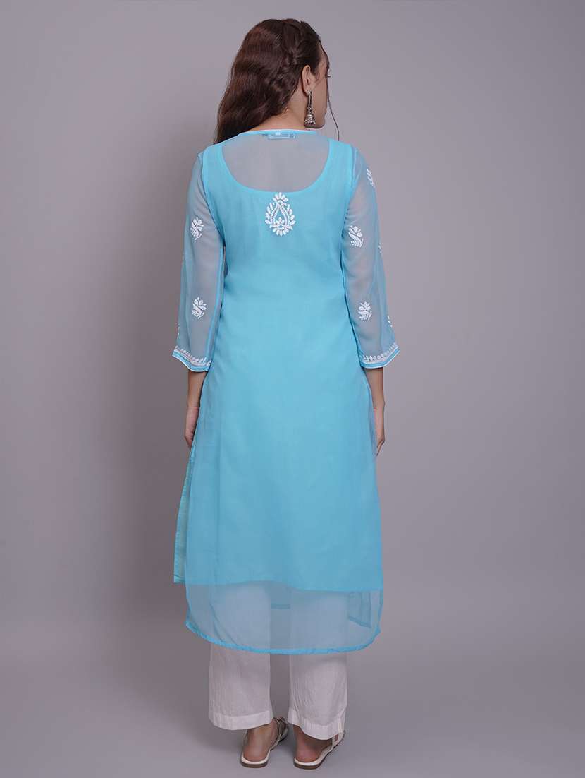 women three quarter sleeve straight chikankari kurta - 21688786 -  Standard Image - 5
