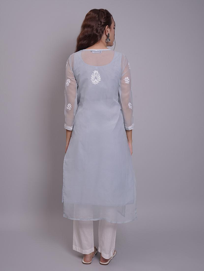 women three quarter sleeve straight chikankari kurta - 21688788 - Standard Image - 5