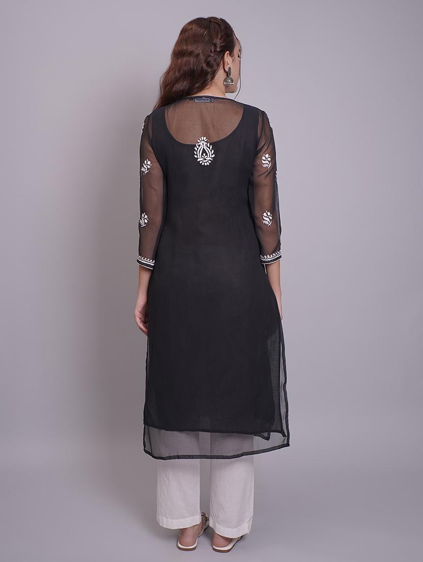 women three quarter sleeve straight chikankari kurta - 21688790 - Standard Image - 5