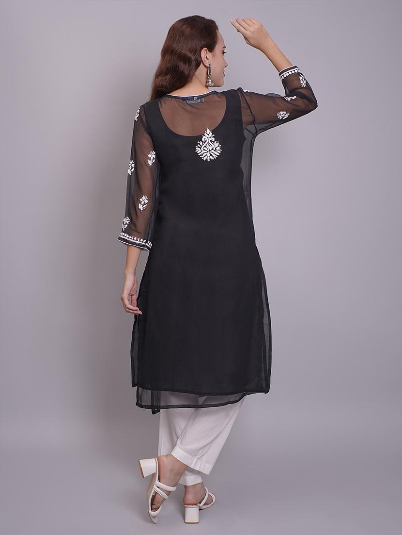 women three quarter sleeve straight chikankari kurta - 21688792 - Standard Image - 5