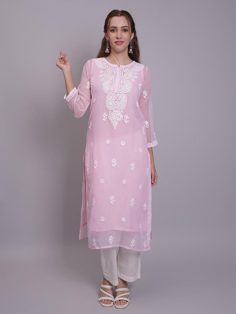 women three quarter sleeve straight chikankari kurta - 21688794 - Zoom Image - 0