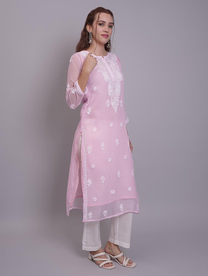 women three quarter sleeve straight chikankari kurta - 21688794 - Standard Image - 3