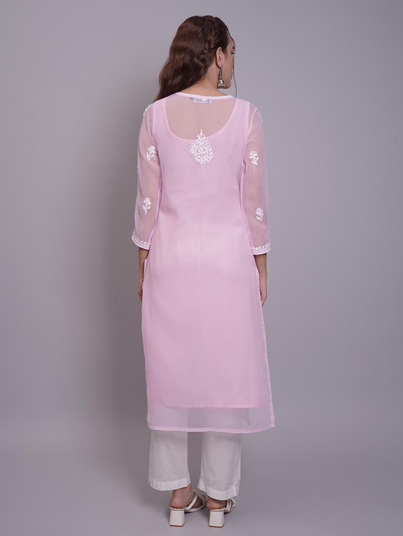 women three quarter sleeve straight chikankari kurta - 21688794 - Standard Image - 5
