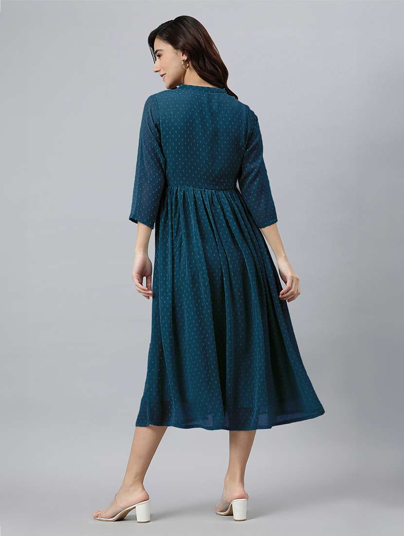 women self design three quarter sleeve flared kurta - 21688834 - Standard Image - 3